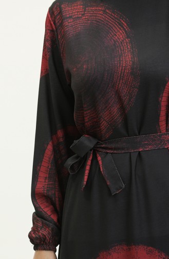 Dijital Baskılı Elbise 0262-03 Siyah Vişne