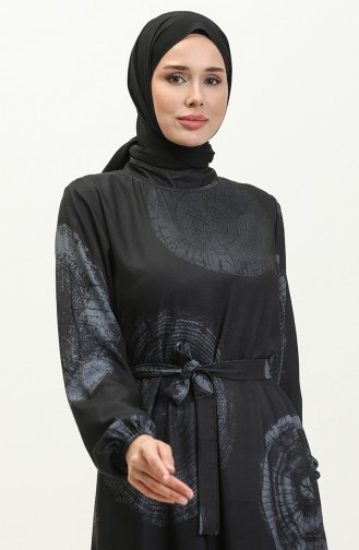 Dijital Baskılı Elbise 0262-04 Siyah Gri