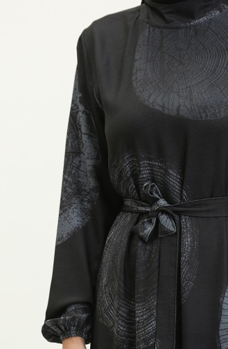 Dijital Baskılı Elbise 0262-04 Siyah Gri
