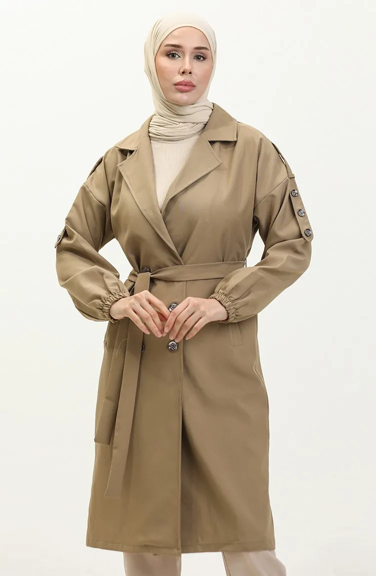 Knopfdetaillierter Trenchcoat Nerz 19147 14797