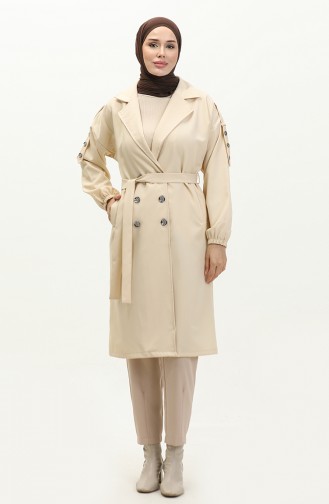 Button Detailed Trench Coat Beige 19147 14798