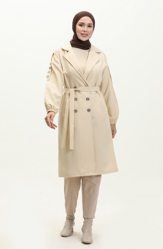 Button Detailed Trench Coat Beige 19147 14798
