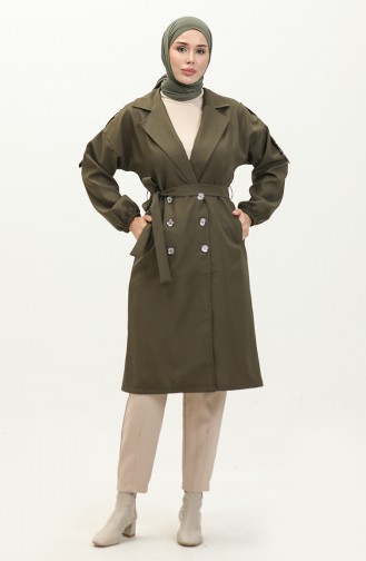 Button Detailed Trench Coat Khaki 19147 14799