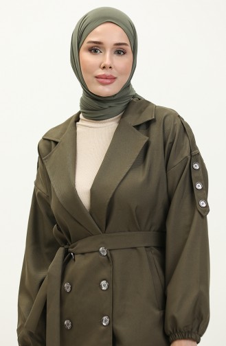 Button Detailed Trench Coat Khaki 19147 14799