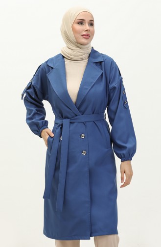 Button Detailed Trench Coat Indigo 19147 14800