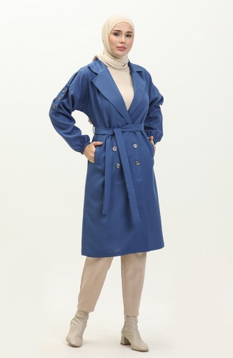 Button Detailed Trench Coat Indigo 19147 14800