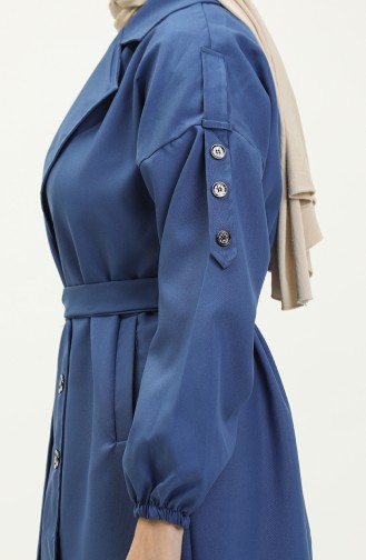 Button Detailed Trench Coat Indigo 19147 14800