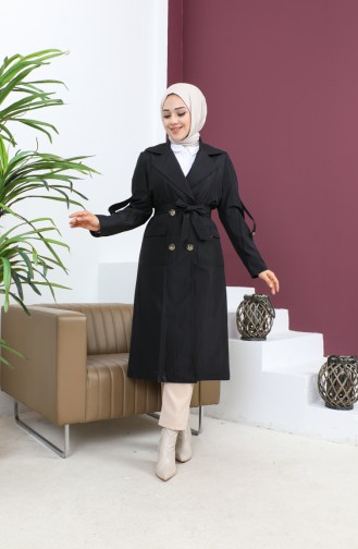 Buttoned Trench Coat 1855-01 Black 1855-01