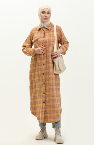 Flannel Plaid Patterned Long Tunic 0252-01 Mustard 0252-01