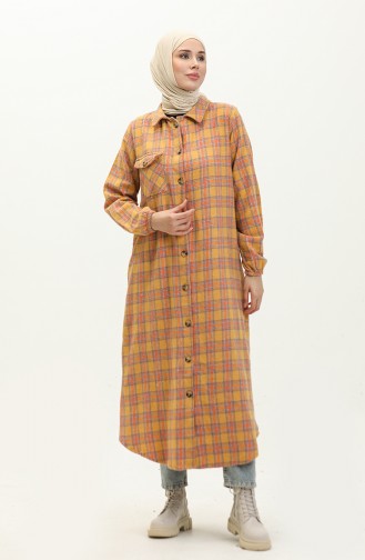 Flannel Plaid Patterned Long Tunic 0252-01 Mustard 0252-01