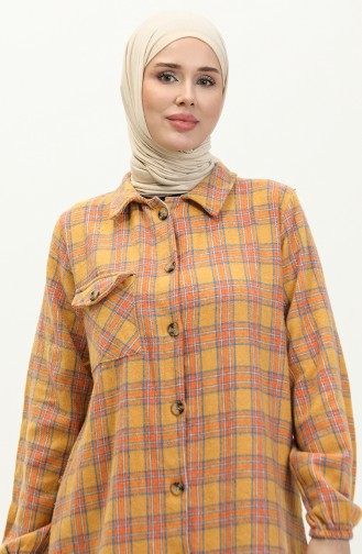 Flannel Plaid Patterned Long Tunic 0252-01 Mustard 0252-01