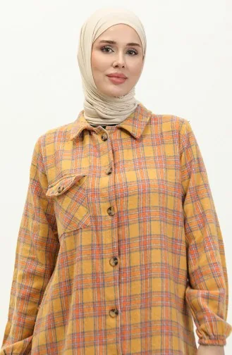 Lumberjack Plaid Gemusterte Lange Tunika 0252-01 Senf 0252-01