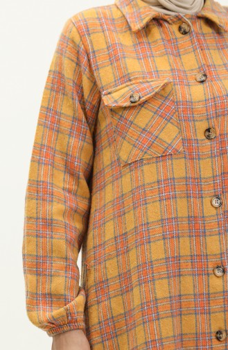 Flannel Plaid Patterned Long Tunic 0252-01 Mustard 0252-01