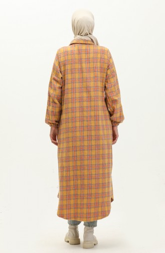 Flannel Plaid Patterned Long Tunic 0252-01 Mustard 0252-01