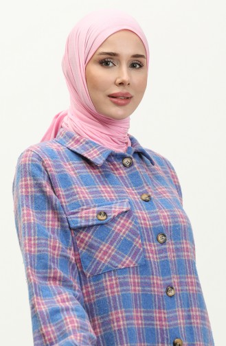 Lumberjack Plaid Gemusterte Lange Tunika 0252-04 Blau 0252-04