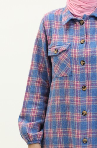 Lumberjack Plaid Gemusterte Lange Tunika 0252-04 Blau 0252-04