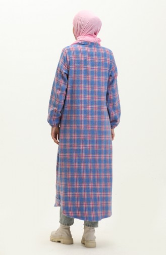 Flannel Plaid Patterned Long Tunic 0252-04 Blue 0252-04