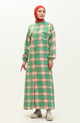 Glannel  Plaid Patterned Long Tunic 0259-01 Green 0259-01