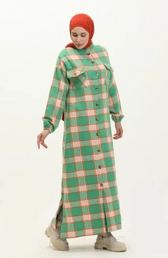 Glannel  Plaid Patterned Long Tunic 0259-01 Green 0259-01