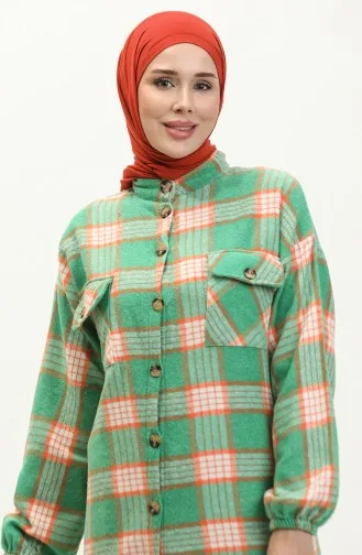 Glannel  Plaid Patterned Long Tunic 0259-01 Green 0259-01