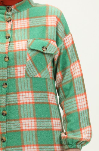 Glannel  Plaid Patterned Long Tunic 0259-01 Green 0259-01
