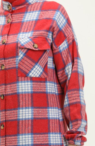 Flannel Plaid Patterned Long Tunic 0259-03 Red 0259-03