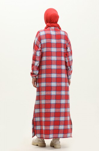 Flannel Plaid Patterned Long Tunic 0259-03 Red 0259-03
