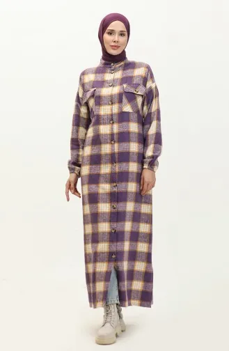 Lumberjack Plaid Patterned Long Tunic 0259-04 Purple 0259-04