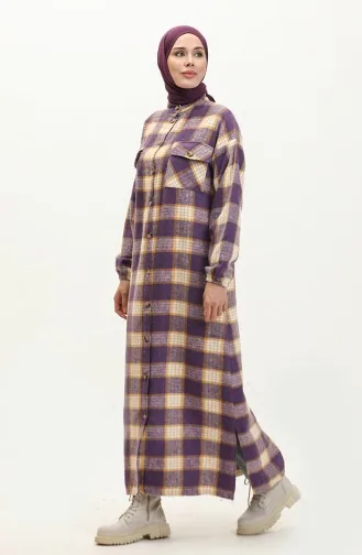 Lumberjack Plaid Patterned Long Tunic 0259-04 Purple 0259-04