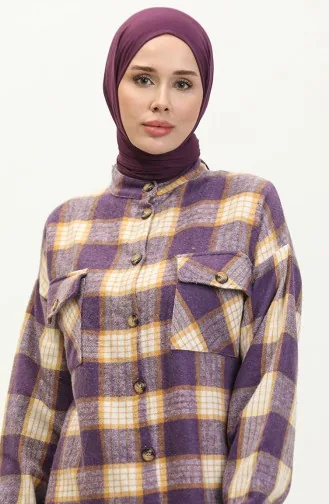 Lumberjack Plaid Patterned Long Tunic 0259-04 Purple 0259-04