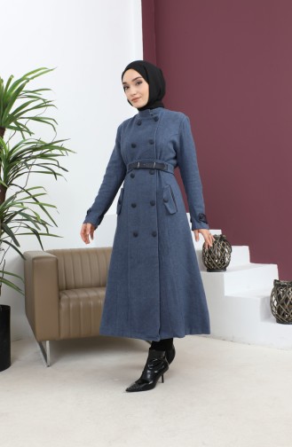 Leather Belted Cache Coat Indigo 12261 14750