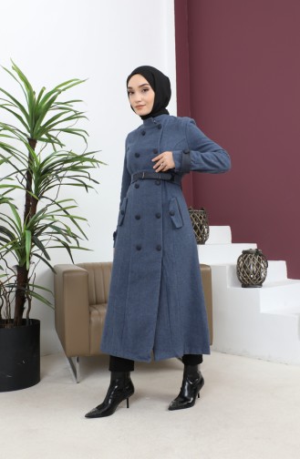 Leather Belted Cache Coat Indigo 12261 14750