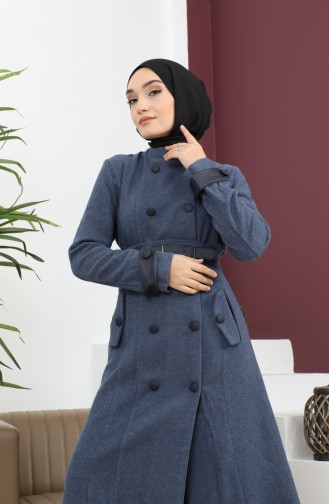 Leather Belted Cache Coat Indigo 12261 14750