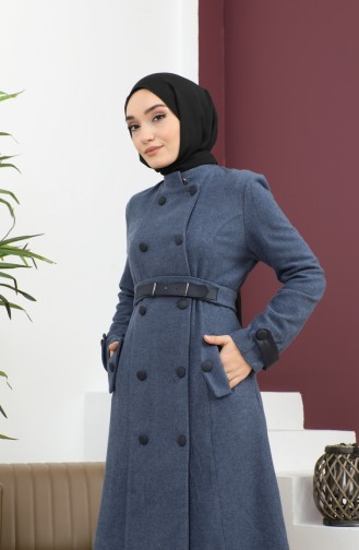 Leather Belted Cache Coat Indigo 12261 14750