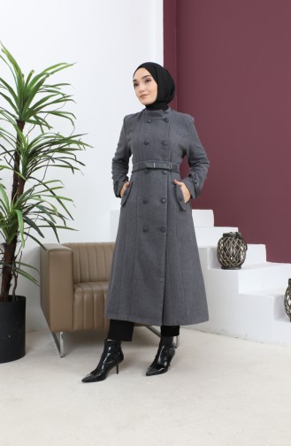 Leather Belted Cache Coat Gray 12261 14753