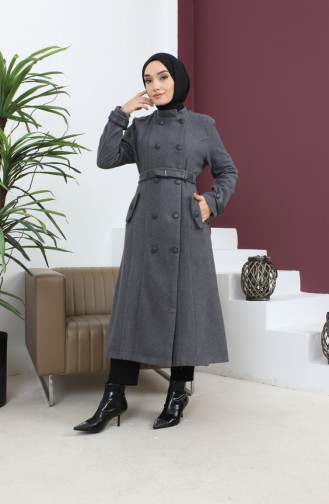 Leather Belted Cache Coat Gray 12261 14753