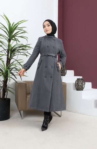 Leather Belted Cache Coat Gray 12261 14753