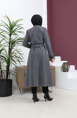 Leather Belted Cache Coat Gray 12261 14753