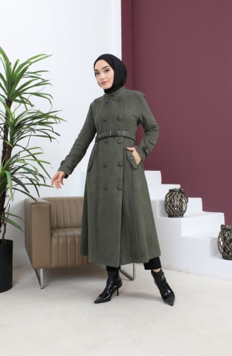 Leather Belted Cashew Coat Khaki 12261 14754