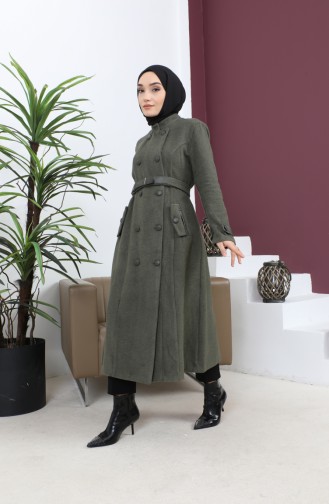 Leather Belted Cashew Coat Khaki 12261 14754