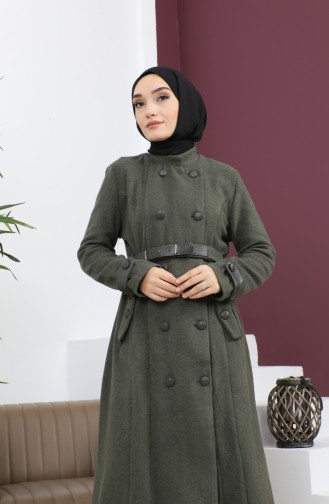 Leather Belted Cashew Coat Khaki 12261 14754