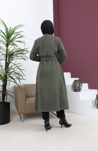 Leather Belted Cashew Coat Khaki 12261 14754