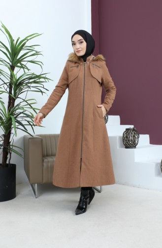 Zippered Hooded Cashew Coat Brown 12265 14780