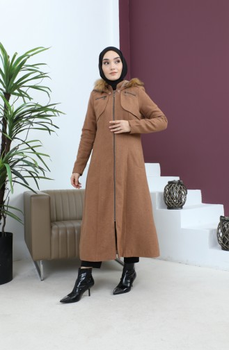 Zippered Hooded Cashew Coat Brown 12265 14780