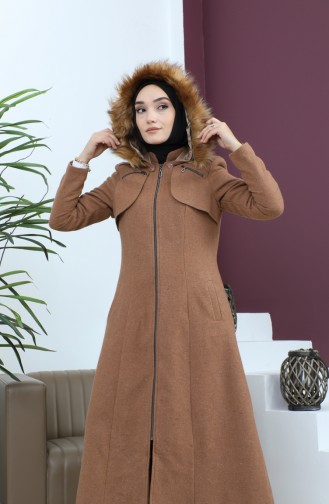 Zippered Hooded Cashew Coat Brown 12265 14780