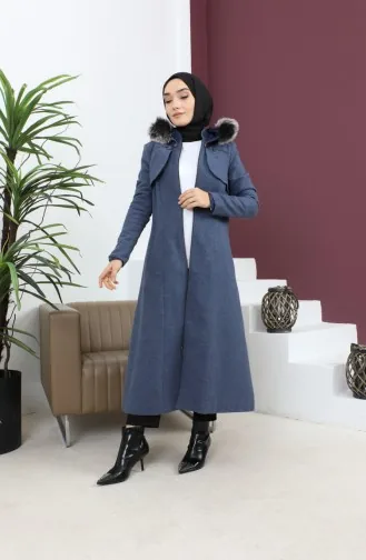 Manteau Cajou à Capuche Zippé Indigo 12265 14782