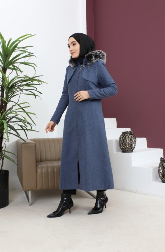 Zippered Hooded Cashew Coat Indigo 12265 14782