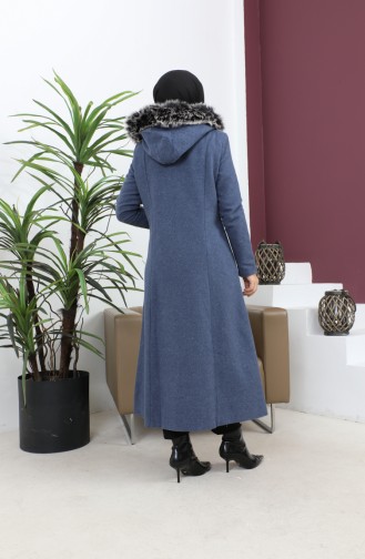 Zippered Hooded Cashew Coat Indigo 12265 14782