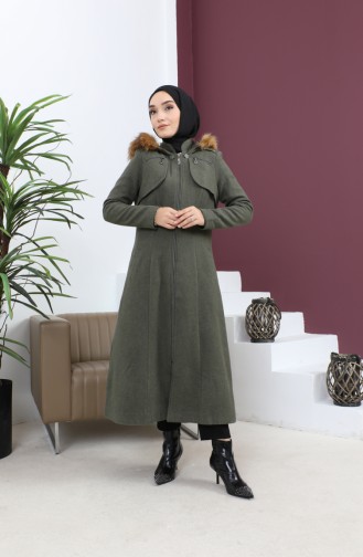 Manteau Kachet à Capuche Zippé Kaki 12265 14783