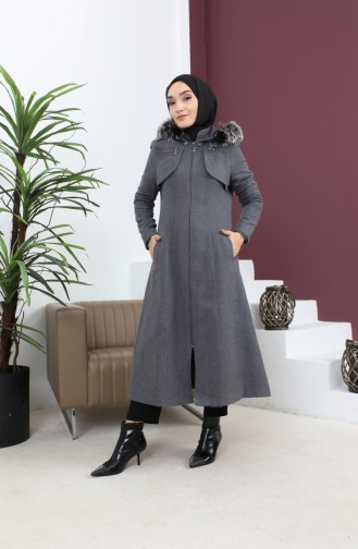 Zippered Hooded Cashew Coat Gray 12265 14784